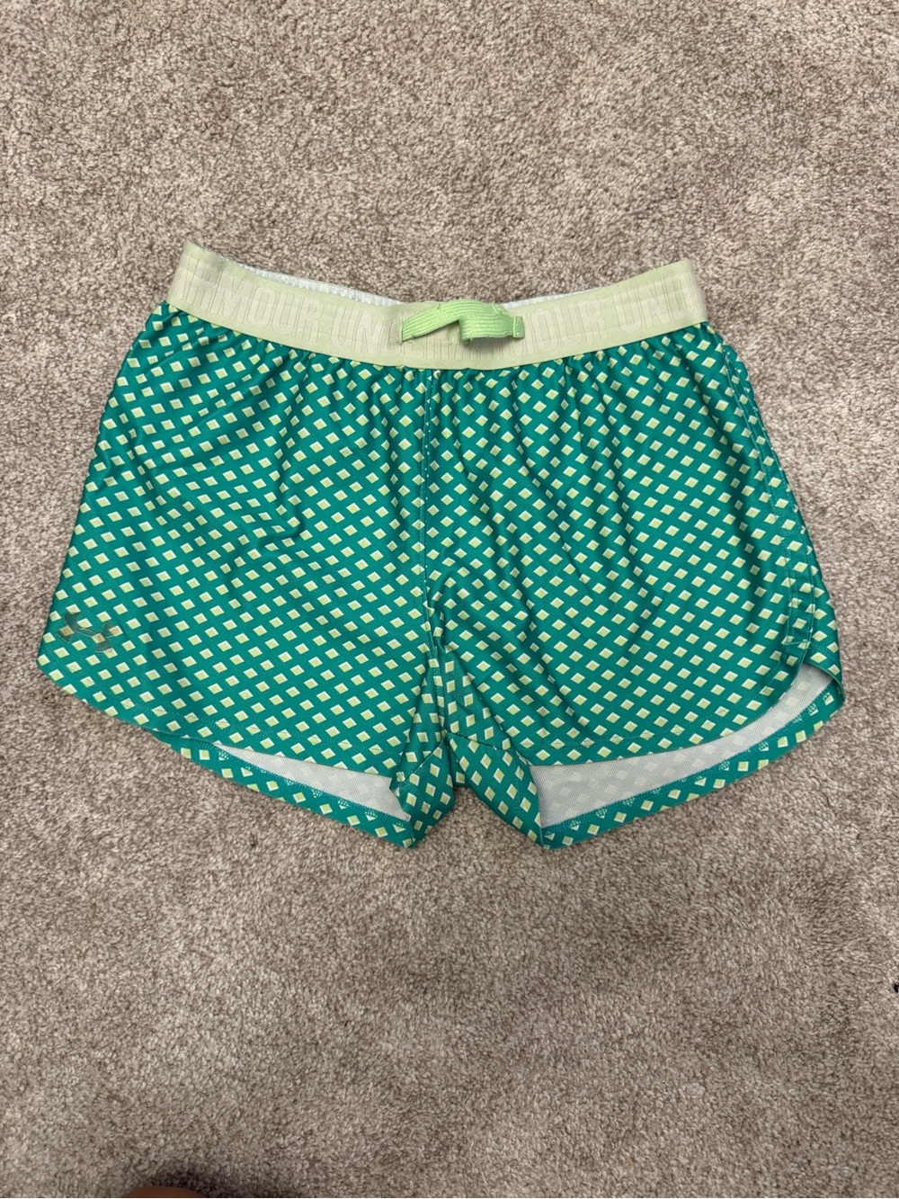 Under Armour Green Diamond-Print Women's Sleep Shorts with Light Green Waistband